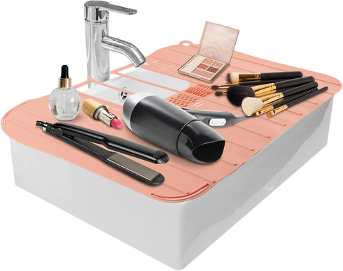 Bathroom Sink Cover For Counter Space Makeup,Sink Toppers Foldable Sink Cover,Silicone Beauty Makeup Brush Cleaning Mat,for Beauty Tools, Bathroom...