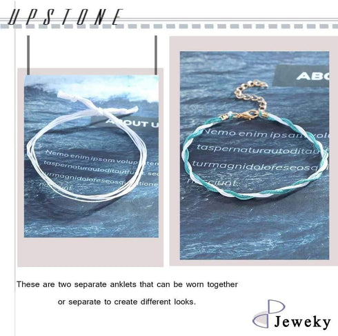 Boho Layered Turquoise Anklets Blue Ankle Bracelets Wax Rope Beach Foot Jewelry for Women...