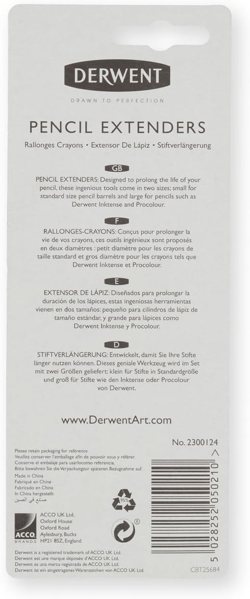 Derwent Pencil Extender Set, Silver and Black, for Pencils up to 8mm, (2300124)...