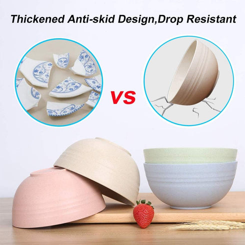 Set of 5 Unbreakable Lightweight Rice Bowl, Premium Wheat Straw Cereal Bowl, Bowl mouth 5.3Inch Soup Bowls, for Cereal, Soup and Fruit, Salad, Noo...