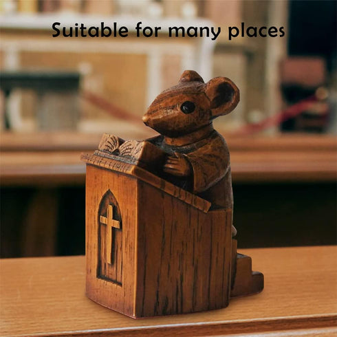 Church Mouse Statue, Wooden Church Mouse in The Pulpit Collectible Figurine for Home and Office Desktop Decor, Mouse Ornament On The Pulpit Sculpt...