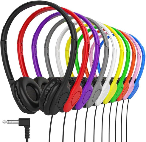Maeline Adjustable 3.5mm Headphones with Leather Cushions (10 Pack)...
