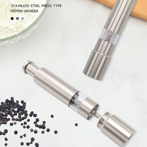 Premium Stainless Steel Salt Grinder Pepper Mill for Peppercorns Sea Salt and Spices, Thumb Push Button for 1 Hand Operation for Grinding Salt and...