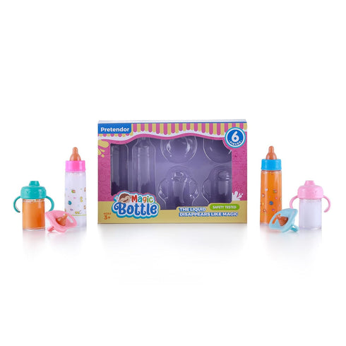 6 Pieces Magic Disappearing Milk and Juice Bottle with Pacifier,Pretend Play Feeding Toy Set for Girl,4 Bottles and 2 Pacifiers Baby Doll Accessor...