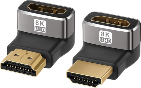 8K HDMI 2.1 Adapter 90 Degree and 270 Degree Gold Plated Adapter 2 Pack, Right Angle HDMI Male to Female Connector Converter HDMI L Shape Extender...