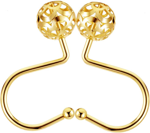 Chictie Gold Shower Curtain Hooks Rings,Set of 12 Brass Decorative Bling Metal Rustproof Shower Hangers Rings for Bathroom Curtains Rods Hollow Ba...