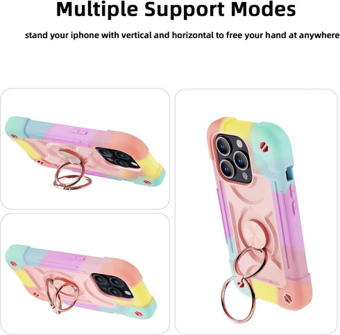 Compatible with iPhone 15 Pro max Case 6.7" - Heavy-Duty Shockproof Military-Grade Rugged Cover with Ring Stand, Glass Screen Protector & Camera L...