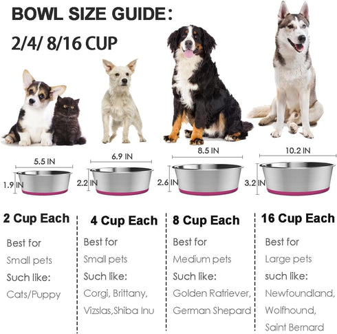 5mm Thick Stainless Steel Dog Bowls, Non-Slip with Silicone Base Cat Dishes, 2 Cups Food Grade BPA Free, Less Sliding, Premium Water and Food Pat ...