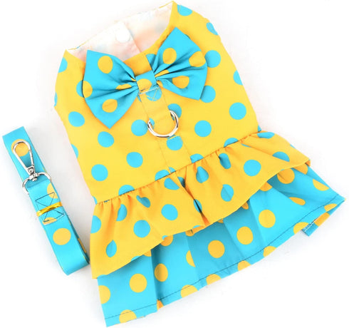 Dog Harness Dress for Small Medium Dogs Female Girls Polka Dots Tutu Skirt Beauty Pet Clothes with Leash 1.6m Cats Apparel Puppy Chihuahua Yorkie ...