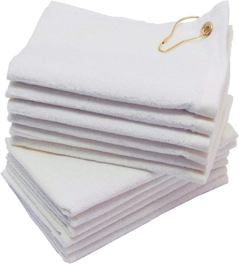 6 Pack Terry Velour Golf Towels, 11x18 Fingertip Towels, Sport Towels, Corner Grommet & Hook (White, 6)...