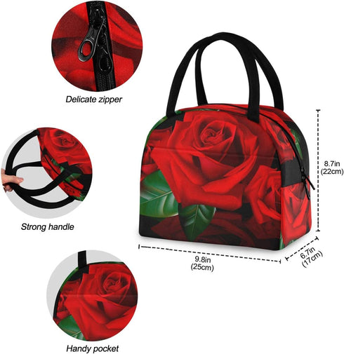 Red Rose Lunch Bag Tote Bag Lunch Bag for Women Lunch Box Insulated Lunch Container...