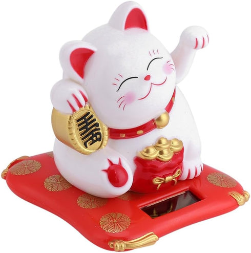 Acogedor Solar Waving Cat, Good Luck Lucky Welcoming Cat Waving Arm, for Car Home Office Decoration(White)...