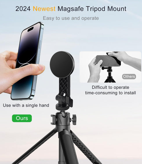 Magnetic Tripod Mount with Cold Shoe, Adjustable Phone Camera Holder, Cell Phone Tripod Holder Adapter for/Ring Light/Selfie Stick, Tripod Attachm...