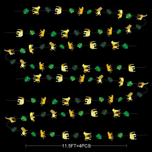 52Ft Gold Animal Green Palm Leaf Garland Banner Bunting Streamers Backdrop for Jungle Safari Animal Party Decorations Zoo Themed Wild One Forest 1...
