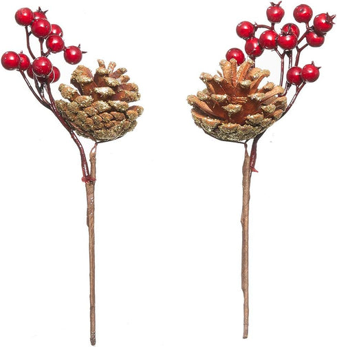 Crafare 20 Pack Artificial Christmas Tree Picks Assorted Red Berry Pine Picks Spray with Pinecones Apples Holly Leaves Winter Holiday Season Déco...