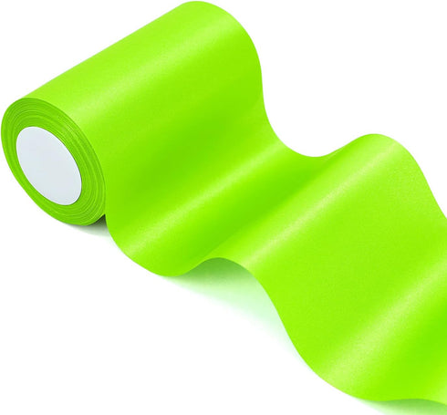 6 inch x 24 Yards Long Fluorescent Green Satin Ribbon, Wide Solid Fabric Ribbons Roll for Christmas Indoor Outdoor Party Decoration, Birthday Baby...