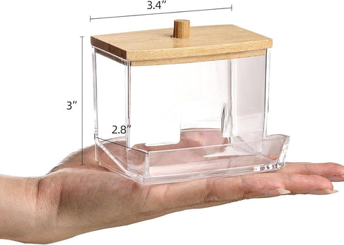 Tbestmax 7 OZ Cotton Swab Pads Holder, Qtip Cotton Ball Dispenser, Bathroom Containers Apothecary Jar for Storage Wood Lids 1 Pcs...