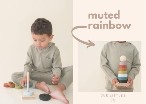 *Memorial*Day*Sale Neutral Rainbow Wooden Ring Stacker Toy | Montessori Stacking Rings for Toddlers | Educational & Developmental Sensory Toys Non...