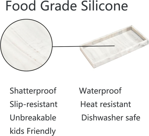 Bathroom Tray, 7.9" Silicone Vanity Tray for Counter, Kitchen Sink Soap Tray, Dish Holder Dispenser Countertop Toilet Tank Desk Organizer (Marble)...