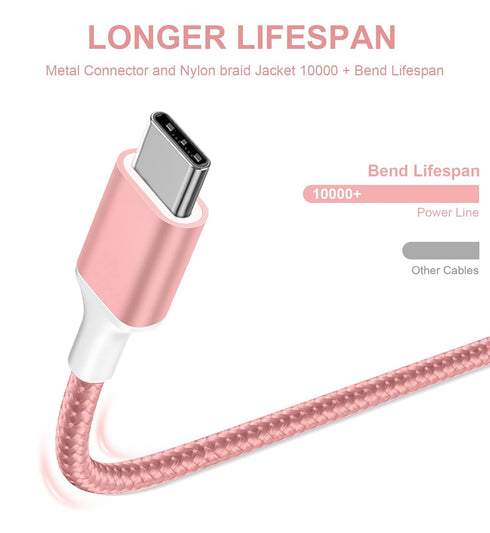 USB C Cable, 5Pack?3/3/6/6/10FT? Nylon Braided 3A Fast Charging Cord for Samsung Galaxy Samsung Galaxy S22 S21 S20 A20 A50 S10 LG Xiaomi Motorola....