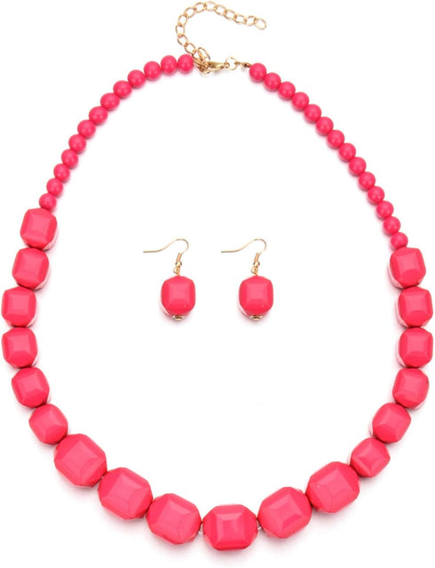 Pingyongchang Multicolor Chunky Acrylic Beads Necklace Earring Statement Strand Jewelry set Wilma Necklaces Dangle Earrings Strand Collars Drop Ea...