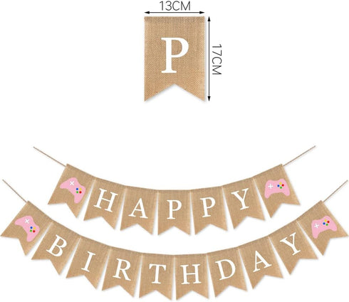 Video Game Birthday Decorations for Girls Kids and Adults, Pink Game Controller Happy Birthday Burlap Banner,Game Zone Gamer Themed Birthday Sign ...