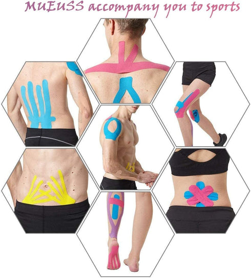 MUEUSS Kinesiology Tape Elastic Cotton Athletic Tape,20 Count,10" Precut Strips,16.4 ft,Waterproof Breathable Tape for Muscles,Knees,Shoulders Pla...