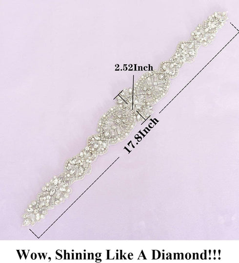 Pardecor Women Rhinestone Applique Crystal Wedding Trim Silver Applique Trims Sash Belt Applique for Bridal Dress Evening Dress for Bridesmaid Gow...