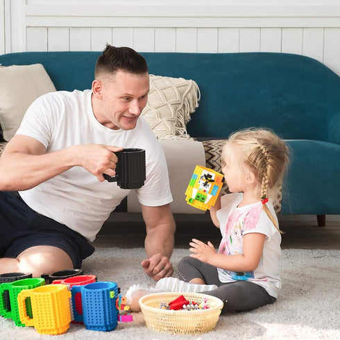 Build-on Brick Mug,Funny Novelty Coffee Mug,Creative DIY Building Blocks Cup,Birthday Party Cups for Kids,Unique Gifts for Christmas,Black...