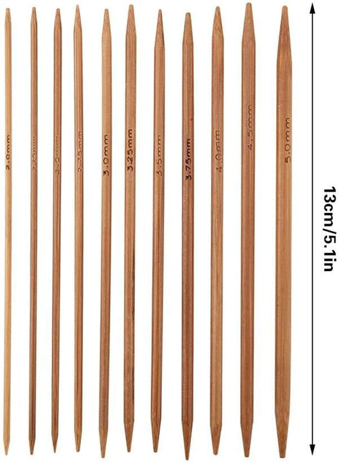 55pcs/Set Knitting Needles Kit Carbonized Bamboo Double Pointed Needles Set in 11 Sizes 13cm/5.1in (2.0mm-5.0mm)...