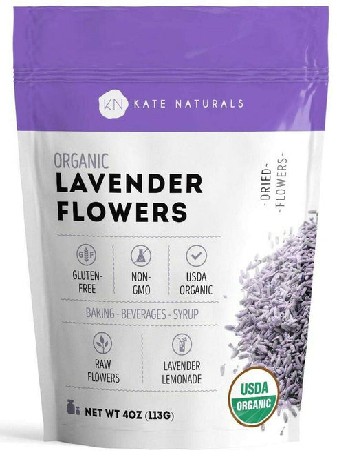 Kate Naturals Dried Lavender Flowers for Tea, Syrup, Lemonade, Soap Making. Edible Culinary Grade Buds (4oz, Organic, Food Grade)...