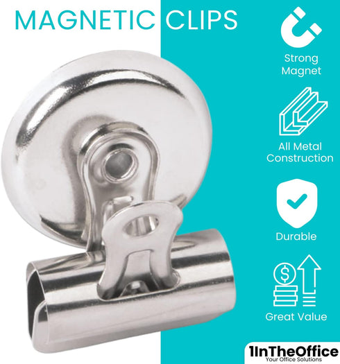 1InTheOffice Magnetic Clips 1.5 Inch - Heavy Duty Refrigerator Magnetic Clips - 1.3" (3), Clip Magnets...