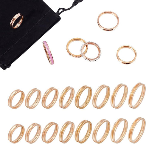 UNICRAFTALE 16Pcs 8 Sizes Titanium Steel Ring Blanks Rose Gold Grooved Finger Ring Settings Ring Core Blank for Resin Round Empty Rings Blanks for...