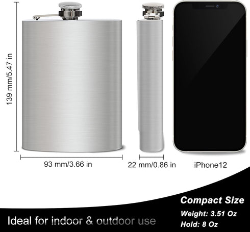 8 Oz Flask for Men, Leakproof Stainless Steel Flask with Funnel, Ideal for Camping and Gifting...
