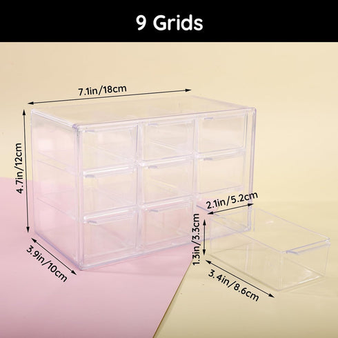Segbeauty 3 Tiers Acrylic Jewelry Organizer, 9 Grid Clear Desk Organizer with Drawers, Clear Stackable Storage Drawers, Small Storage Drawers for ...