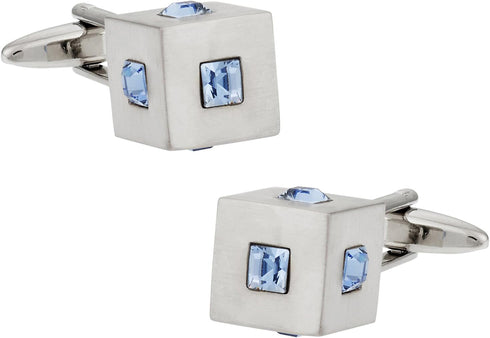 Blue Crystal Cufflinks with Presentation Gift Box 3d Cuff Links for Wedding Groomsmen Ushers...