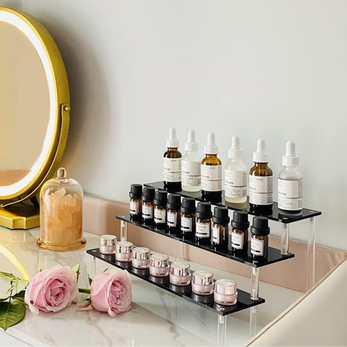 Acrylic Riser Black Acrylic Shelf Riser 3 Tier Perfume Organizer Cologne Display Stand Large Cupcake Stand Shelf for Funko POP Desserts Holder Col...
