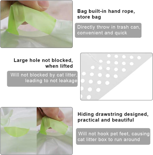 Plastic Cat Litter Filter Bag, Cat Litter Filter Bag Hiding Drawstring Designed Pet Cat Supplies One Bag Seven Pouchs with 420D PU Oxford Cloth fo...