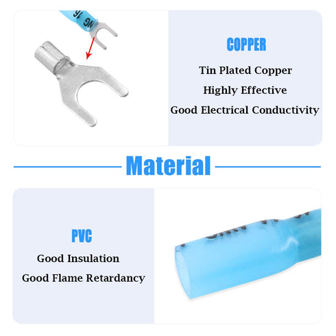Glarks 50pcs 16-14 Gauge #10 Heat Shrink Fork Connectors Electrical Insulated Fork Crimp Terminals Connectors Assortment Kit (Blue)...
