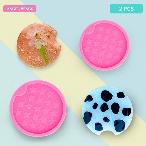 2PCS Car Coaster Molds Diameter 2.5/2.8 inches Round Coaster Silicone Mold Star Pattern Super Glossy Resin Silicone Mold DIY Epoxy Mould Polymer C...