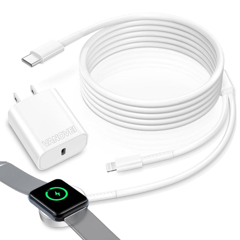 for Apple Watch Charger, 2 in 1 for iPhone Watch Charger Cable with USB C Charger Block Wall, for iPhone and i·Watch Wireless Charger Compatible w...