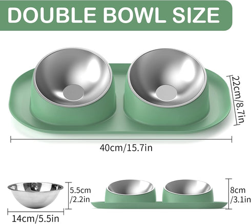 Ptlom Dog Cat Basic Food and Water Bowl Set, 2 Removable Stainless Steel Feeding Bowls with Non-Slip Leak-Proof Plastic Stand Suitable for Small a...