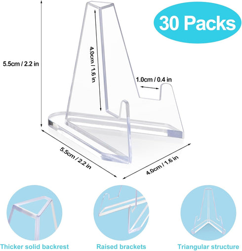 30 Packs Card Display Stand, Sturdy and Stable, Premium Acrylic Sports Card Holder, Versatile Use, Clear Mini Easel Stand, for Challenge Coins PSA...