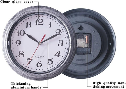 SAC SMARTEN ARTS 8 Inch Silent Small Quartz Wall Clocks Battery Operated in Silver for Bathroom Kitchen Restroom...