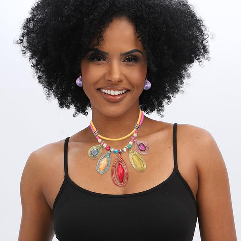 Barode African Statement Choker Necklaces Colorful Chunky Bib Collar Necklace Ethnic Indian Tribal Jewelry Set for Women (A)...
