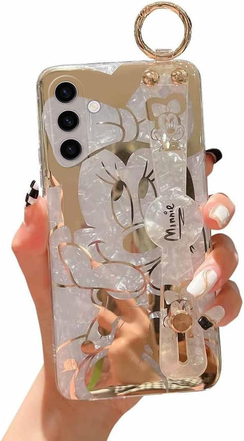 for Samsung Galaxy A15 5G Case 6.5" Sparkle Bling with Strap Stand Cute Pattern IMD Plating Design Silicone Shockproof Protective Glitter - Minnie...