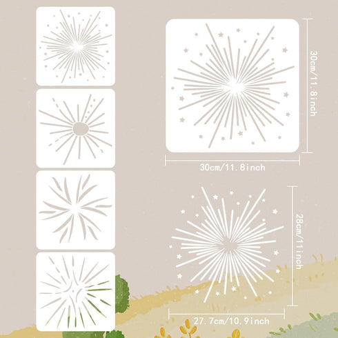 FINGERINSPIRE 4PCS Starburst Painting Stencils 11.8x11.8 inch Large Nordic Snowflake Drawing Template Decorative Star Pattern Stencil for Painting...