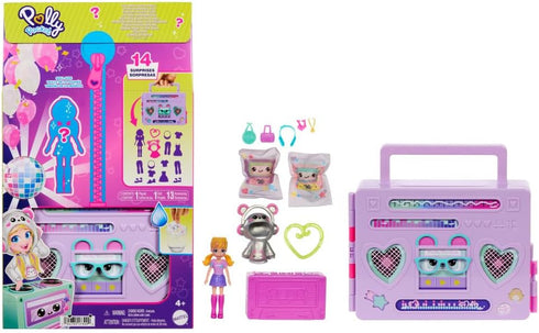 Polly Pocket Doll & Playset, Disco Dance Fashion Reveal Unboxing Travel Toy with 3-inch Hoodie Buddy Doll, 16 Accessories & Surprise Water Play...