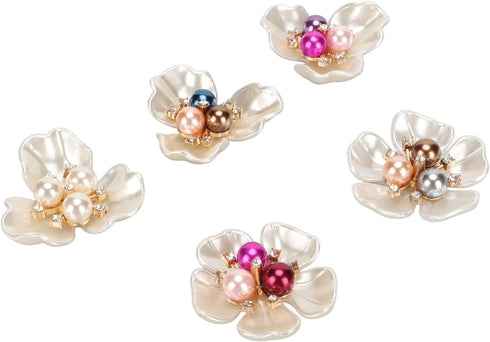 HEEPDD 20Pcs Flower Rhinestone Buttons, Flat Back Faux Pearl Flower Buttons Embellishments for Crafts Jewelry Making Wedding Clothes Bags Shoes De...