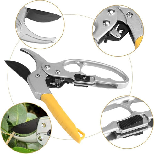 Garden Pruning Shears, Pruners Ratchet Anvil Groove Design Clippers Hand Tools Scissors Loppers Supplies for Trimming Cutting Yard Rose Steel Snip...